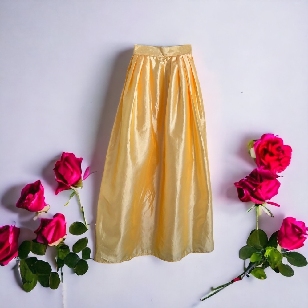 Gold Yellow Women's Long Satin Maxi Floor Length High Waist Fomal Prom Skirt L